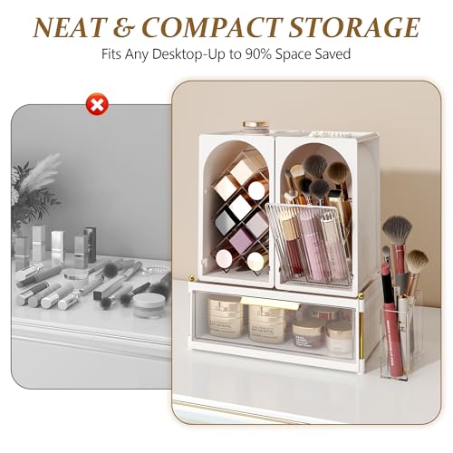 Compact Makeup Organizer Set with Brush and Lipstick Storage - Modular Design