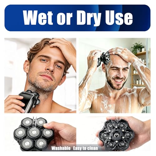 Black 3-Pack Magnetic 7D Replacement Shaver Heads for Head & Face, Universal Fit