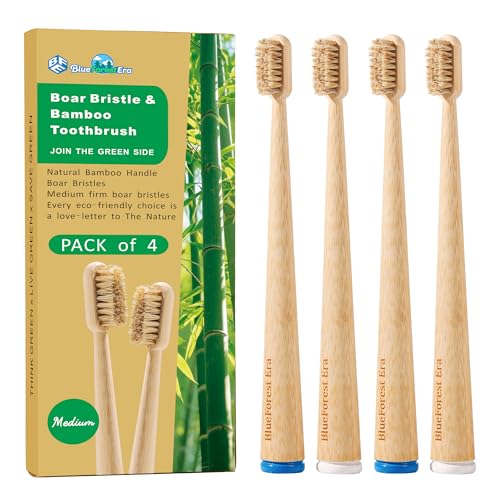 Eco-Friendly Bamboo Toothbrush with Boar Bristle - 4 Pack - Variation of Boar Toothbrush