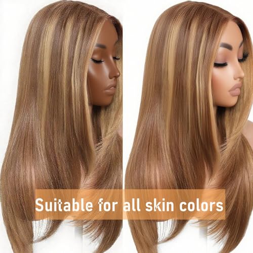 24 Inch Mixed Brown Synthetic Lace Front Wig for Black Women - Pre Plucked & Natural Look, 13x6 HD Lace, Long Straight Style Variation