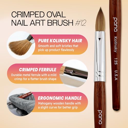 Acrylic Nail Brush Size 12 Oval Crimped Kolinsky Hair with Mahogany Handle