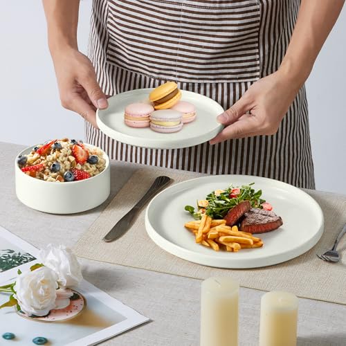 16-Piece Stoneware Dinnerware Set with Pasta Bowls - Speckled White, Includes 4 Dinner Plates, 4 Dessert Plates, 4 Cereal Bowls, 4 Pasta Bowls