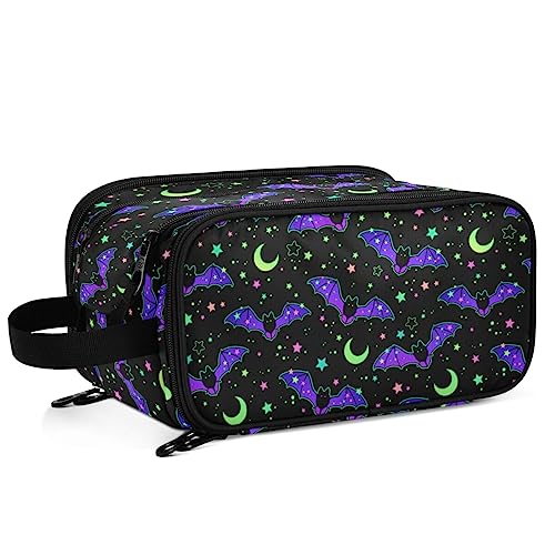 MNSRUU Magic Galaxy Bat Makeup Bag - Large Capacity Cosmetic Organizer, Portable Toiletry Bag for Travel Size