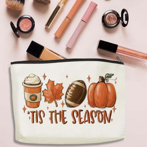 WRSUNT Tis the Season Fall Makeup Bag Fall Gifts for Women Best Friend Bestie Wife Autumn Thanksgiving Cosmetic Bag Autumn Themed Makeup Bag Gifts Ideas
