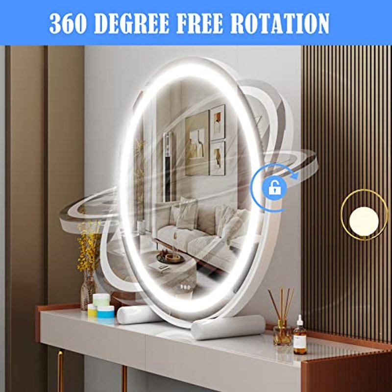 12" Round Vanity Mirror, LED Lights, Smart Touch 360¡ÆRotation, Dimmable White