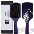 Aisen Japan Boar Bristle Hair Brush with Urushi Lacquer - Paddle, Anti-Frizz & Scalp Massage, Midnight Blue