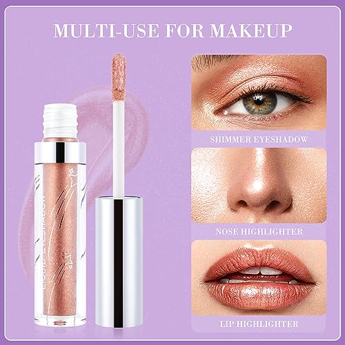 Glitter Liquid Eyeshadow Metallic Pigments Shimmer Makeup Metals Gloss for Eyes Eyeliners Sparkling Eye Shadow Shiny Pen Eyeliner Kit Long Lasting Waterproof (Silver)