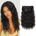 Clip in Hair Extensions 14 Inches Short Wavy Natural Hairpieces Black Brown - 4 Pack
