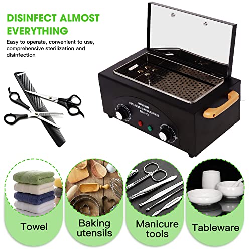 Sterilizer for Nail Tools 1.5L 110V 300W High Temperature Metal Clean Box with Adjustable Timer Temperature Sterilizer Cabinet for Manicure SPA Salon Metal Hairdressing Tool Equipment(black)