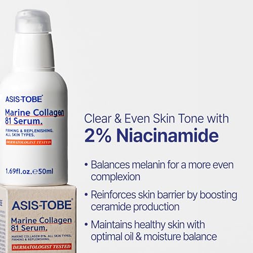 ASIS-TOBE Marine Collagen 81 Serum - Skin Firming and Radiance - Korean Hydrating Face Serum with 81% Low Molecular Hydrolyzed Collagen, Hyaluronic Acid and Niacinamide, 1.69 Fl Oz