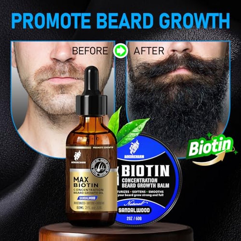 2 Pack Biotin Beard Growth Kit for Men ? Sandalwood Beard Oil & Balm ? Beard Care Set for Growth, Softening & Styling ? Gift for Father¡¯s Day & Christmas