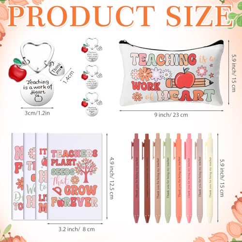 Boho Teacher Gifts Set - Heart Design Makeup Bag Socks Notebooks Keychains (40 Pieces)