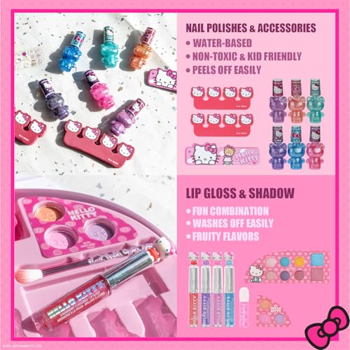 Hello Kitty Face Light-Up Makeup Vanity Set for Girls, Includes Nail, Eye and Lip Accessories, Perfect Birthday and Holiday Gift, AA Batteries Not Included, Ages 3+ by Townley Girl