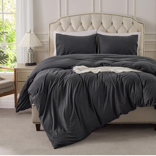 PURE ERA Heather Charcoal Grey Jersey Knit Duvet Cover Set Queen (No Comforter)