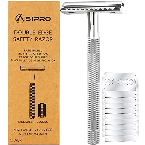 Safety Razor for Men & Women with 10 Double Edge Safety Razor Blades Reusable Double Edge Razor Single Blade Razors for Women & Men Kit Gift Metal Razors Stainless