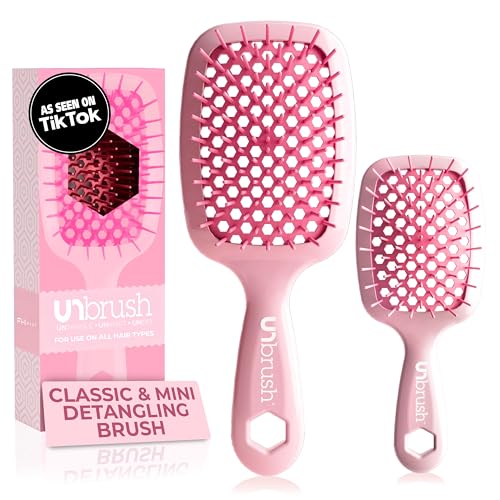 FHI Heat UNbrush and UNbrush Mini - Peony Light Pink Detangling Hairbrush Set