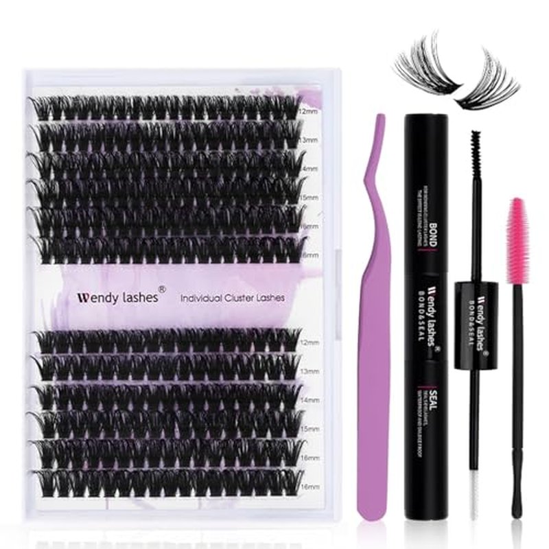 DIY lash Cluster Kit 60D+80D with 240 PCS C/D Curl 12-16mm Mixed,Individual Lashes Clusters Lash Band and Seal