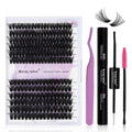DIY lash Cluster Kit 60D+80D with 240 PCS C/D Curl 12-16mm Mixed,Individual Lashes Clusters Lash Band and Seal