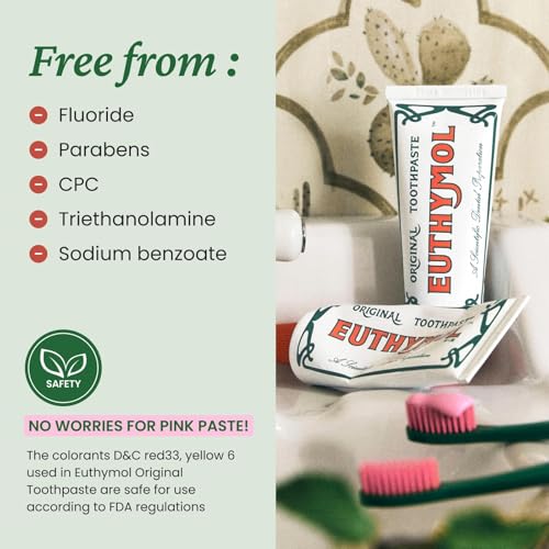 Euthymol Pink Toothpaste Pack of 2 Fluoride-Free Gentle Oral Care