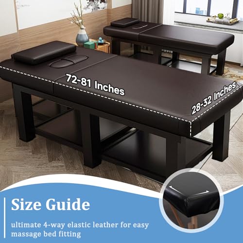 Leather Massage Table Cover Protector Wipeable Massage Table Cover Fitted Replacement Sheet Covers for Massage Bed/Spa Bed/Lash Beds, Fits 28-32" Wide (Pure White, 2Pcs)