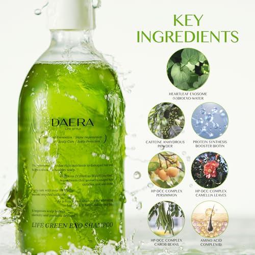 DAERA Exo Green Shampoo for Thinning Hair 10.14 Fl Oz - Volumizing, Deep Cleansing, Biotin & Caffeine