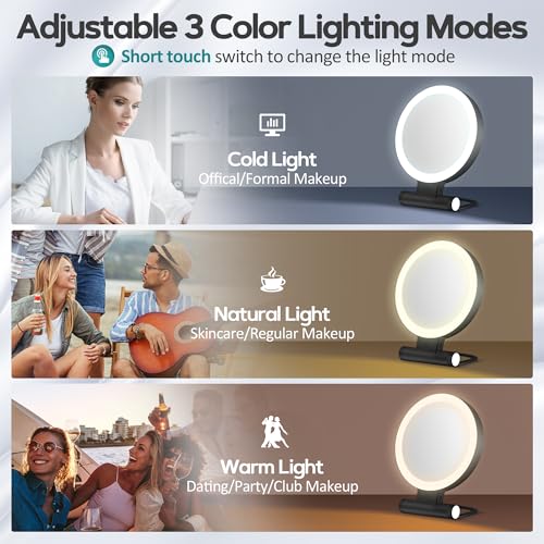 Black Magnifying Makeup Mirror with Light 30X Double-Sided Foldable Travel Mirror