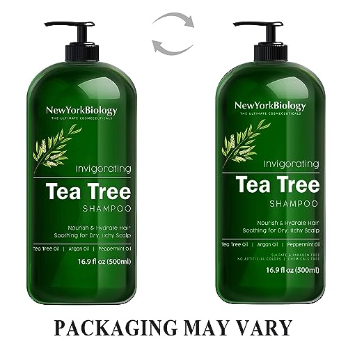 New York Biology Tea Tree Shampoo 16.9 Fl Oz Pack of 2 - Hydrating, Sulfate-Free Hair Care for Men & Women
