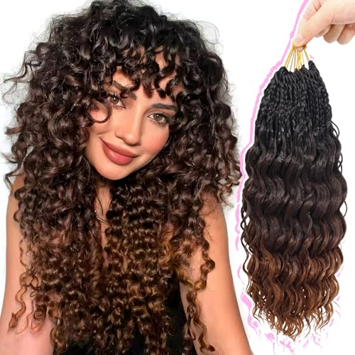 Deep Wave Crochet Hair 14 Inch Black to Brown Pre Looped 7 Packs - Short Curly Synthetic Braids