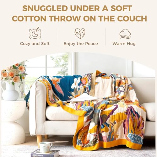 LUTBM King 90x108 Boho Floral Reversible Cotton Throw Blanket – 100% Cotton