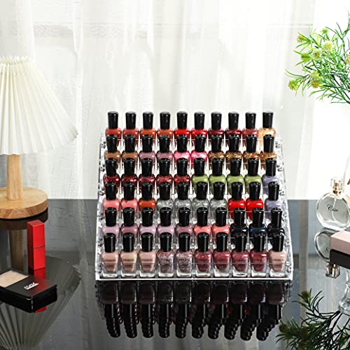 Acrylic Nail Polish & Essential Oil Rack - 6 Layers, Holds 54 Bottles, Clear Organizer