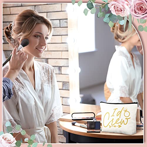 Sadnyy 11 Pcs Bridesmaid Makeup Bags Set - White & Pink I Do Crew Bride Team