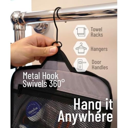 DD D&D Wanderlust D&D Hanging Travel Toiletry Bag for Men and Women ? Cosmetics, Makeup and Toiletries Organizer Kit with 10 Compartments, Zippers, XXL Metal Swivel Hook, Water-Resistant Nylon