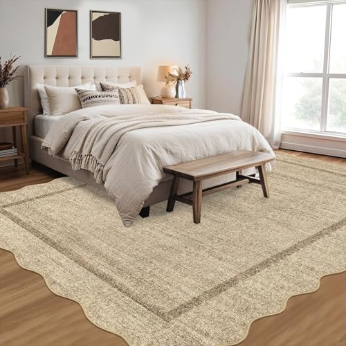 6x9 Jute Scalloped Washable Area Rug - Non-Slip Neutral Rug for Living Room