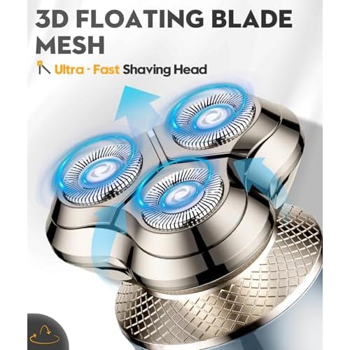 Electric Razor for Men, 3D Floating Blade Shaver with 9000 RPM High Speed, IPX7 Waterproof, 60-Day Battery Life, Compact Portable Wet/Dry Electric Shaver