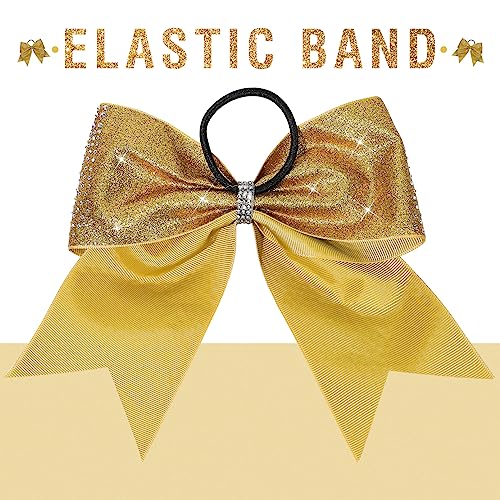 Cheerleader Hair Bows 6-Pack 8 Inch Glitter Gold Rhinestone Cheer Hair Accessories for Girls - Variation: Glitter Gold + Full Rhinestone