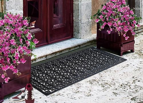 Large Heavy Duty Rubber Doormat - 30x60 Inch Non-Slip Mud Trapper for Outside Entryway, Patio, Garage, Black