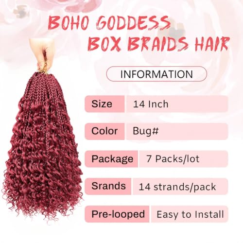 Goddess Box Braids Crochet Hair 14 Inch - Burgundy, Pack of 7