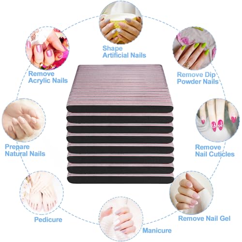 200 Pcs Nail Files Bulk - Double Sided 100/180 Grit Emery Boards for Natural & Acrylic Nails - Black Variation of THIS listing