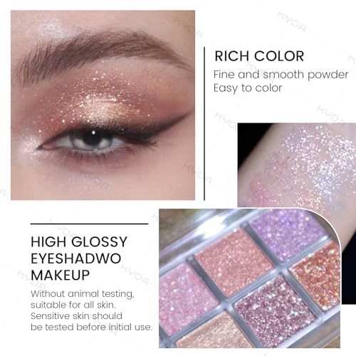 KYDA 10 Colors All Glitter Eyeshadow Palette, Sparkling Sequin Eyeshadow, Shiny Pearl Powder Eye Shadow, Multicolor Glitters Eyes Makeup, Pink Glitters Eyeshadsow Palette, Glitter Eyes Color