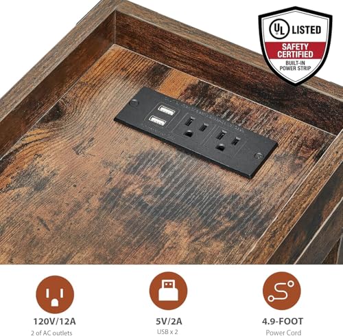 Narrow End Table with Outlets - Rustic Brown, Industrial Style - Variation of THIS listing
