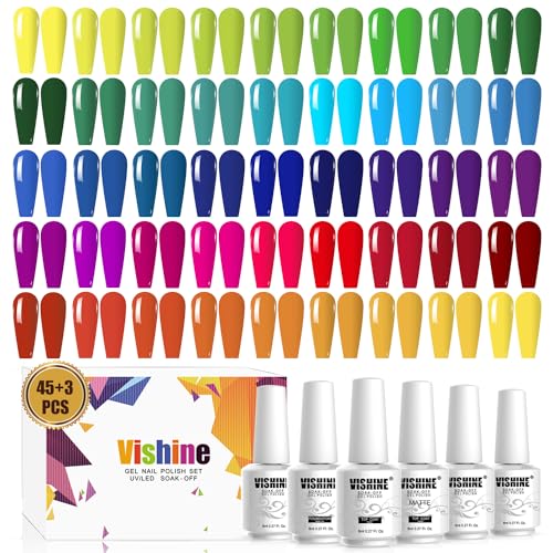 Vishine 48Pcs Gift Set Gel Nail Polish Kit Soak Off UV LED Nail Gel Polishes for Nail Art 8 ML/PC Pack of 48 Pretty Colors Series Kit 006