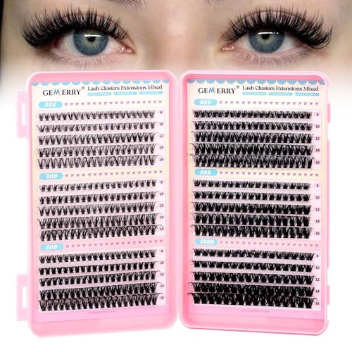 GEMERRY Lash Clusters 30D 40D 50D 60D 80D 100D Eyelashes Clusters Extensions 8-16mm Individual Lashes D Curl Fluffy Wispy False Eyelashes Cluster Lashe DIY Cluster for Beginners