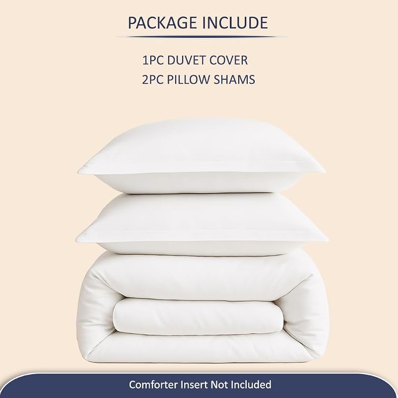 Super King Duvet Cover Set 108x98 White Egyptian Cotton with Hidden Zipper & Corner Ties
