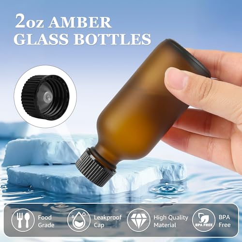 2 oz Glass Bottles with Lids - Leak-Proof Travel Containers for Essential Oils & Liquids