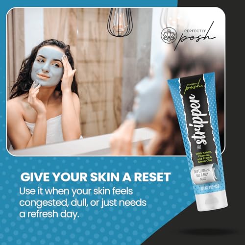 Perfectly Posh - Stripper Deep Cleansing Face & Body Mask - Clarifying Clay Mask with Charcoal, Kaolin and French Green Clay - 85grams