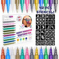 12 Metallic Temporary Tattoo Markers ? Create Temporary Tattoos with Dual-Tip Body Markers, Bold & Fine Lines, Waterproof, Fast-Drying, Non-Toxic, 42 Stencils, Fake Tattoos Set, Tattoo