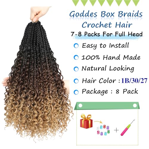 xrngrng Goddess Box Braids Crochet Hair 8 Packs - 1B/30/27, 14-Inch Pre-Looped Boho Braid Extensions