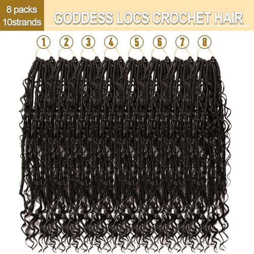Goddess Faux Locs Crochet Hair 18 Inch - Boho Soft Locs for Black Women, Pack of 8, #1B Variation