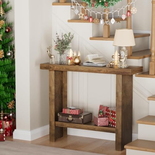 LIFECHOVY Farmhouse Narrow Wood Entryway Console Table with Storage - Brown