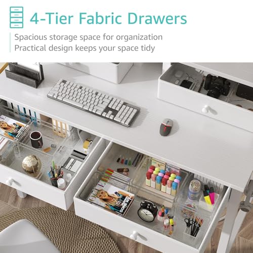 Kids White Desk with Fabric Drawers - 31.5 Inch Vanity & Study Table